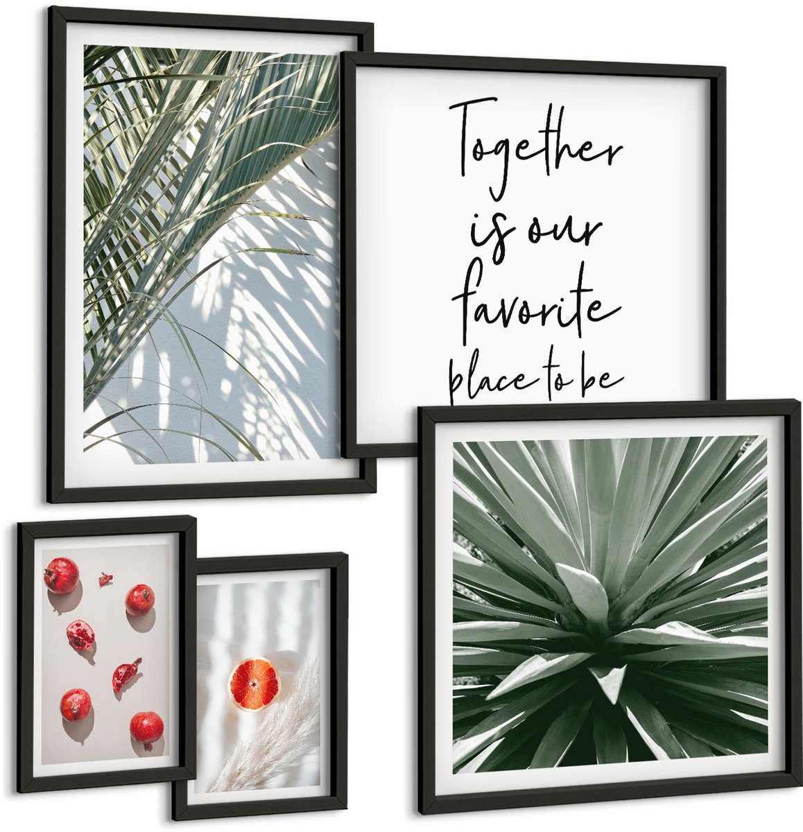 Tulup 4-Delige Schilderij Set - Boho-stijl met plantmotieven en tropisch fruit. - 50 x 50 cm, 20 x 30 cm en 40 x 60 cm - Decoratieve Schilderijen - Wanddecoratie - Hal - Muurdecoratie