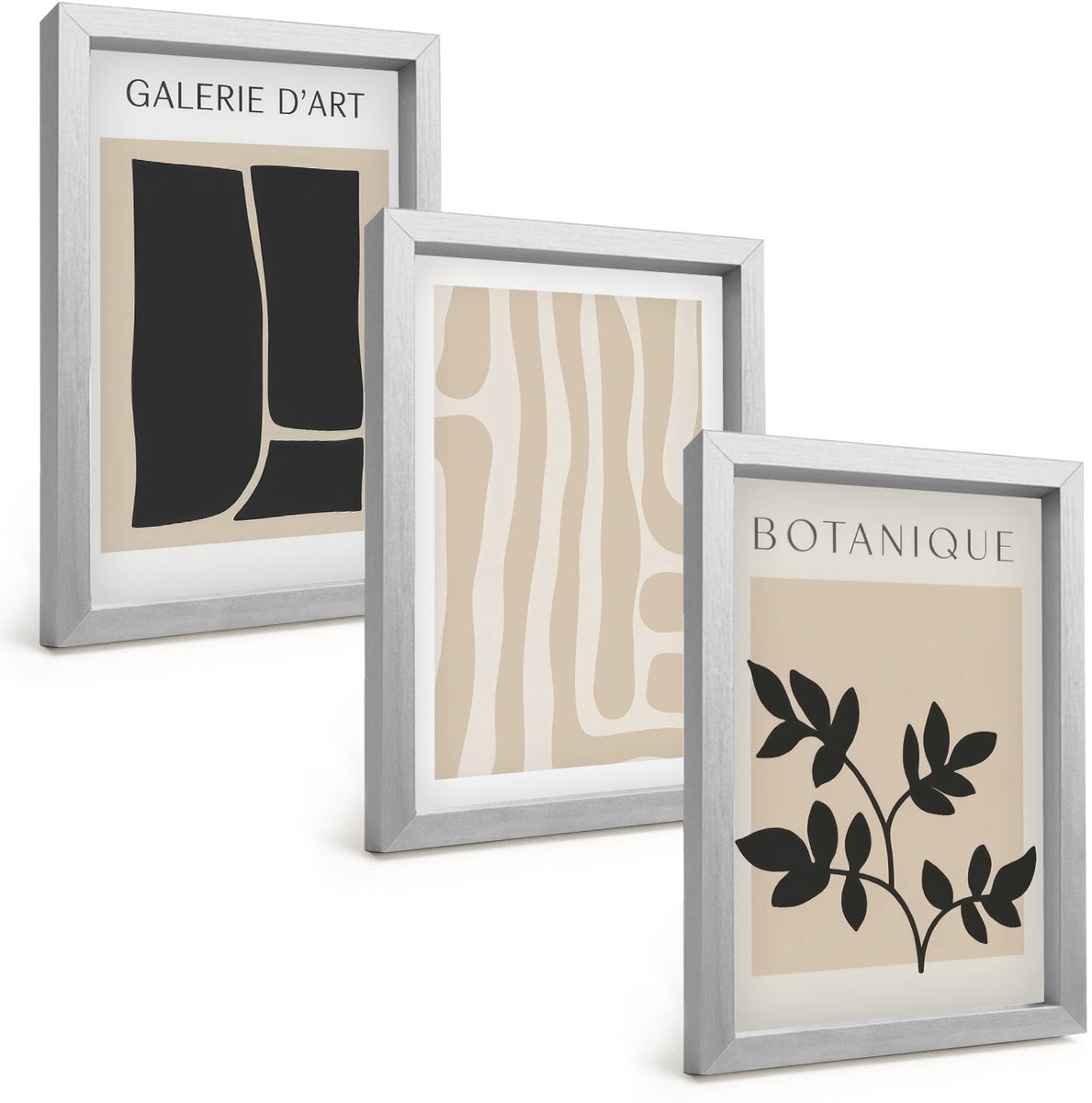 Tulup 4-Delige Schilderij Set - Abstracte vormen en plantmotieven in neutrale tinten. - 20 x 30 cm - Muurdecoratie - Wanddecoratie - Hal - Stijlvolle Muurdecoratie