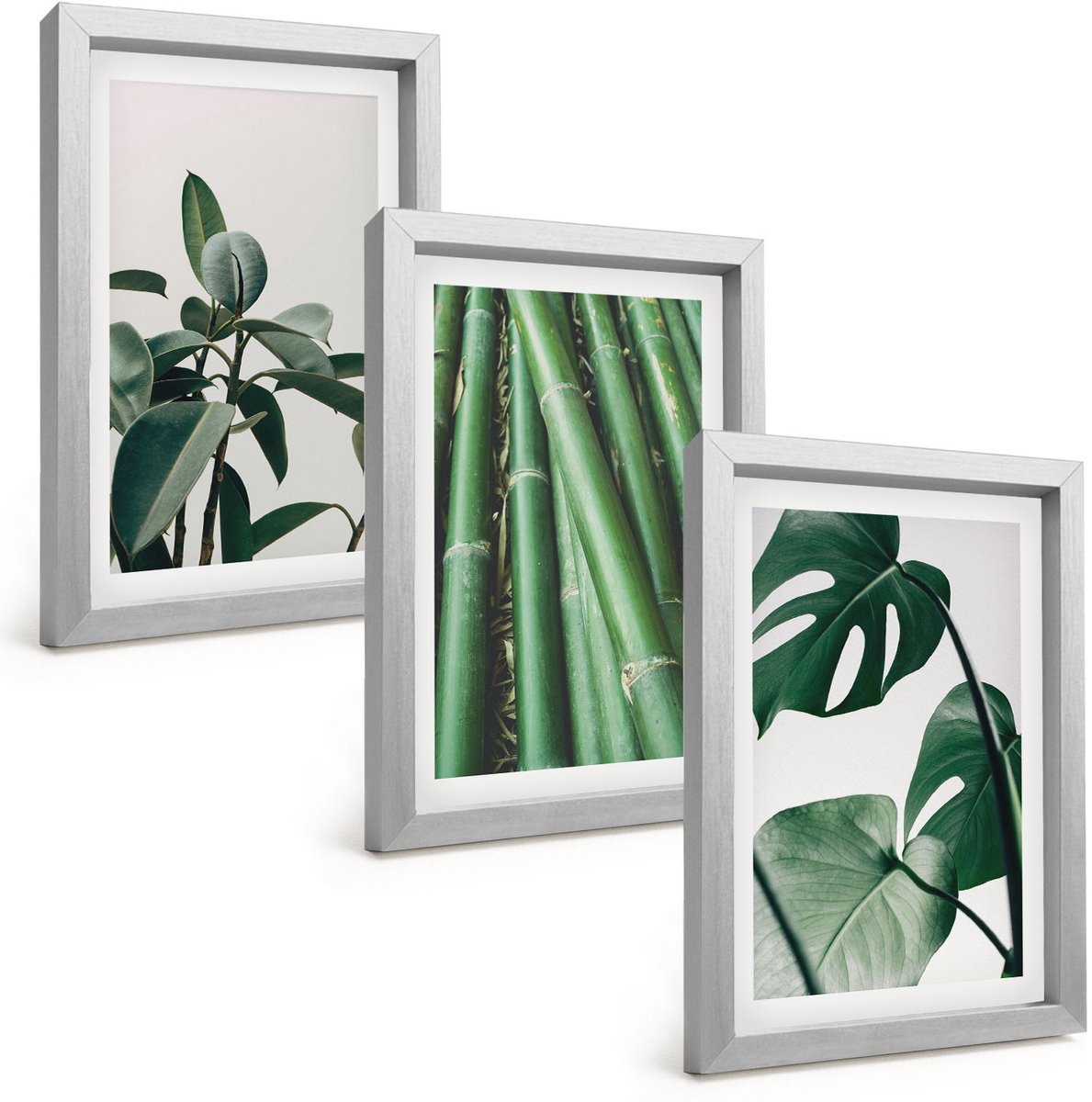 Tulup 4-Delige Schilderij Set - Bamboe stengels, kamerplanten en Monstera bladeren - 20 x 30 cm - Schilderijen Set - Wanddecoratie - Woonkamer - Woonkamer Decoratie
