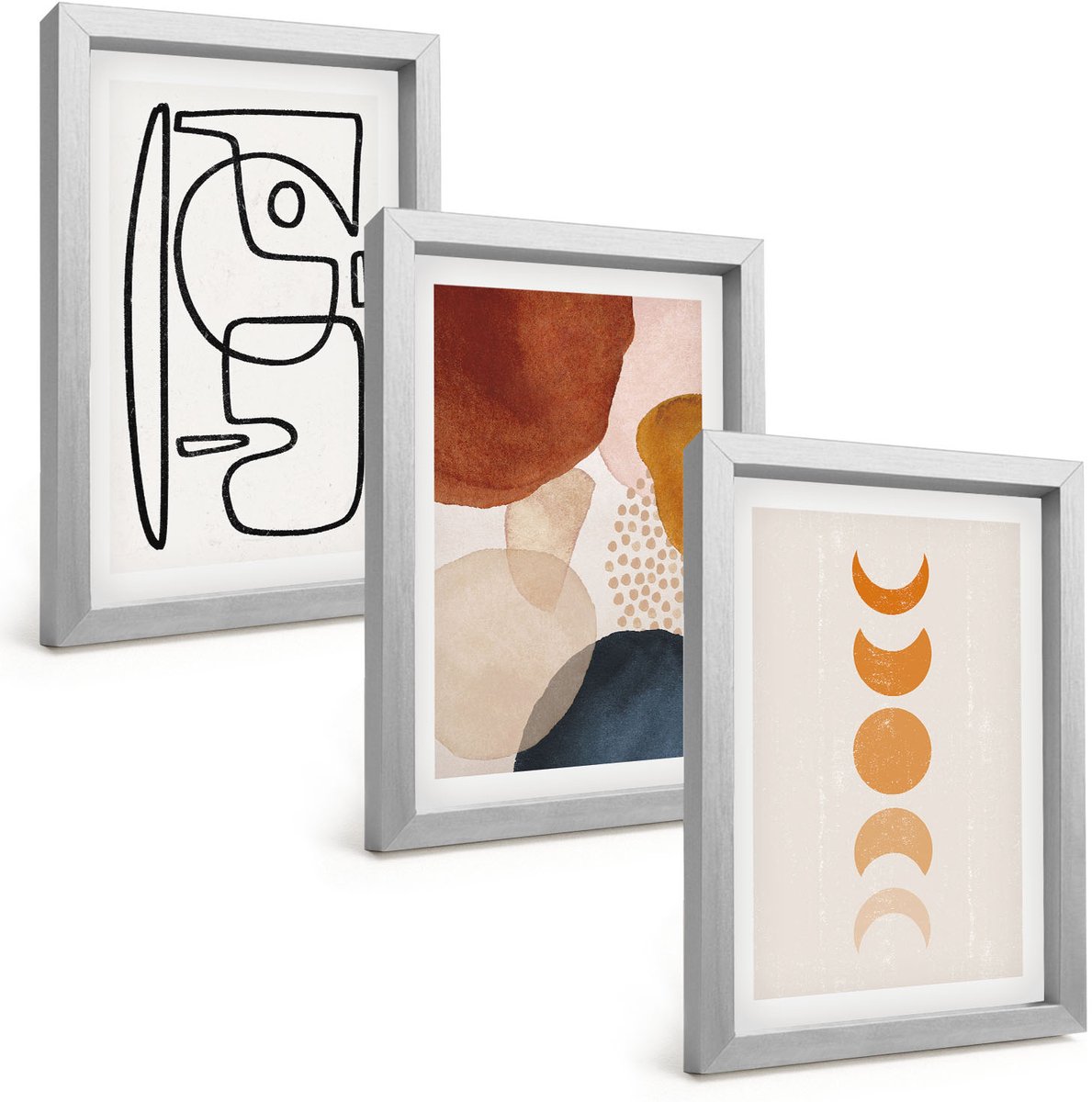 TULUP 4-Delige Schilderij Set - Abstracte vormen en kleuren, modieuze decoraties - 20 x 30 cm - Moderne Wanddecoratie - Woonkamer - Decoratieve Schilderijen Zilveren lijst