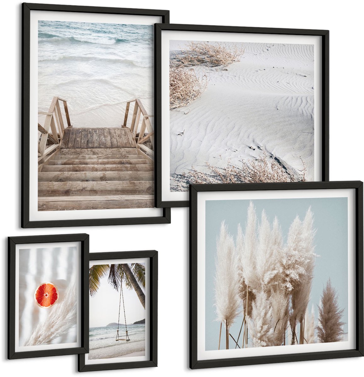 Tulup 4-Delige Schilderij Set - Strandinspiratie met uitzicht op zee en natuur - 50 x 50 cm, 20 x 30 cm en 40 x 60 cm - Wanddecoratie - Woonkamer Decoratie - Moderne Wanddecoratie