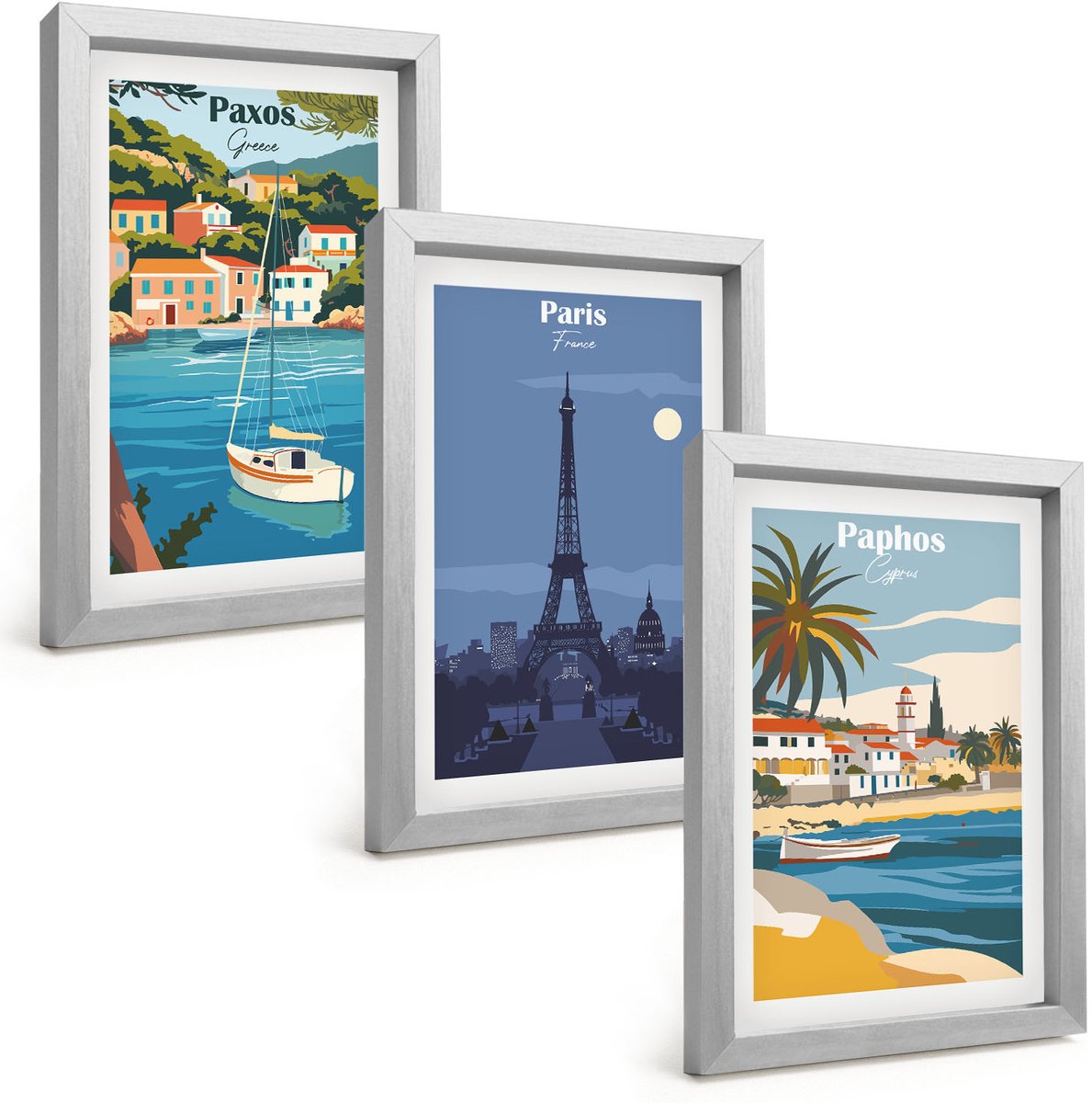 Tulup 4-Delige Schilderij Set - Uitzichten op kuststeden en hun architectuur - 20 x 30 cm - Muurdecoratie - Schilderijen Set - Woonkamer - Stijlvolle Muurdecoratie
