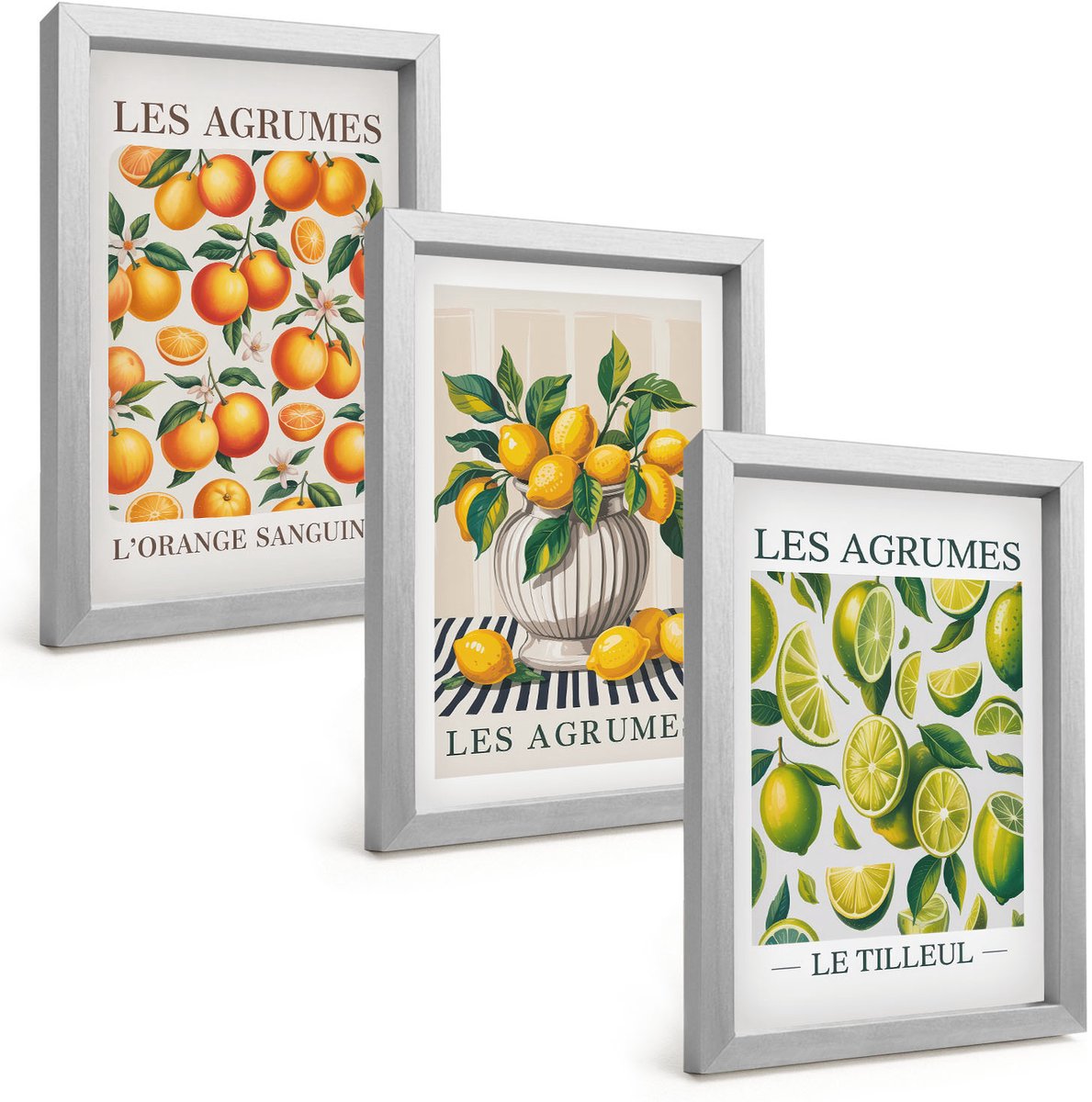 Tulup 4-Delige Schilderij Set - Citrusvruchten in diverse kleurrijke en verse varianten - 20 x 30 cm - Muurdecoratie - Wanddecoratie - Slaapkamer