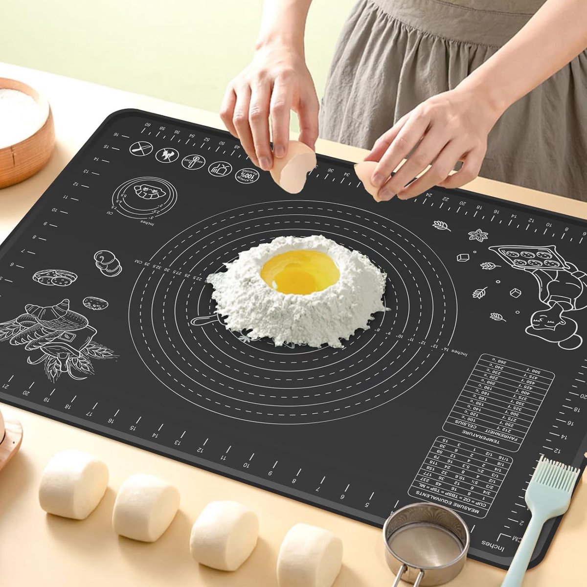 Silicone Baking Mat, Extra Large with Dimensions and High Edge, 80 x 60 cm, Non-Slip Food Safe Silicone Baking Mat for - ShopVlot