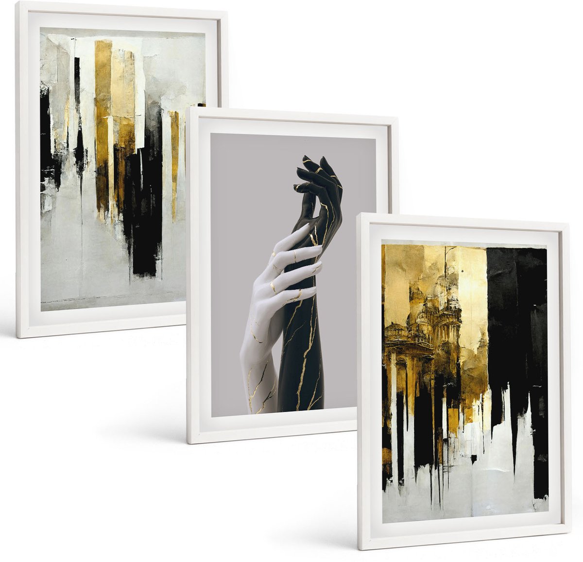 Tulup 3-Delige Schilderij Set - Abstracte schilderpatronen en twee handen - 40x60 - Moderne Wanddecoratie - Woonkamer - Muurdecoratie