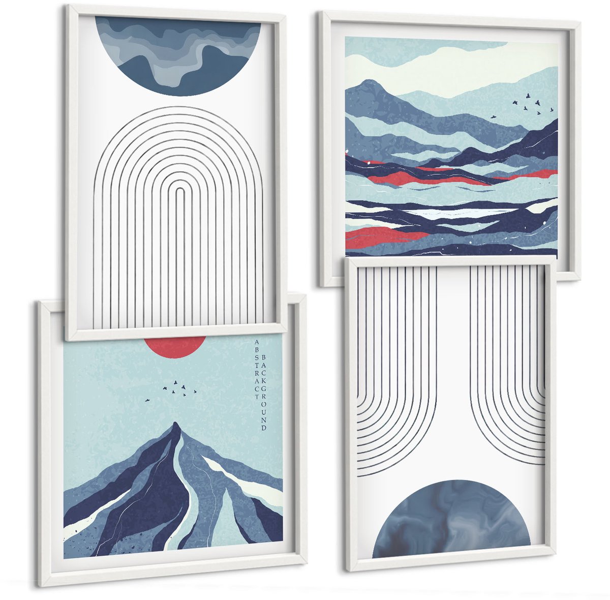 Tulup 4-Delige Schilderij Set - Abstracte patronen, berglandschappen, Japandi - 40x40 en 40x60 - Wanddecoratie - Woonkamer Decoratie - Decoratieve Schilderijen