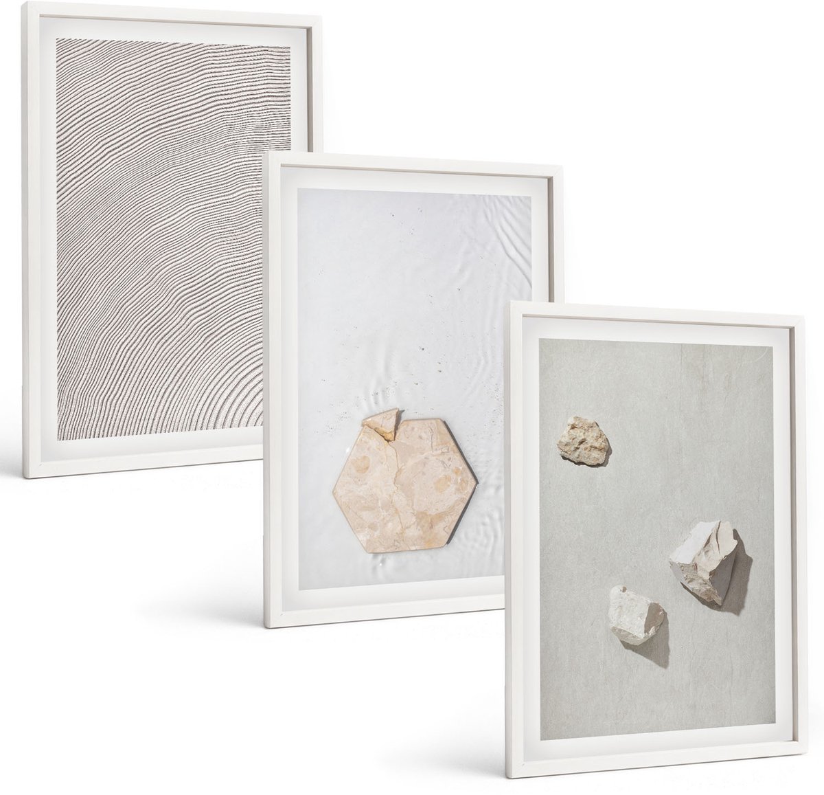 Tulup 3-Delige Schilderij Set - Lichte texturen op zand, delicate boho-stijl - 40x60 - Wanddecoratie - Woonkamer Decoratie - Stijlvolle Muurdecoratie
