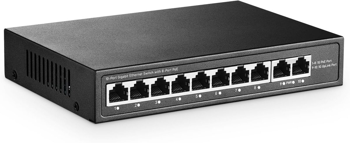 Mini Gigabit PoE Switch 10 Poorten - 8 PoE+ Poorten - 120W Max - Ideaal voor camera's en netwerkapparatuur