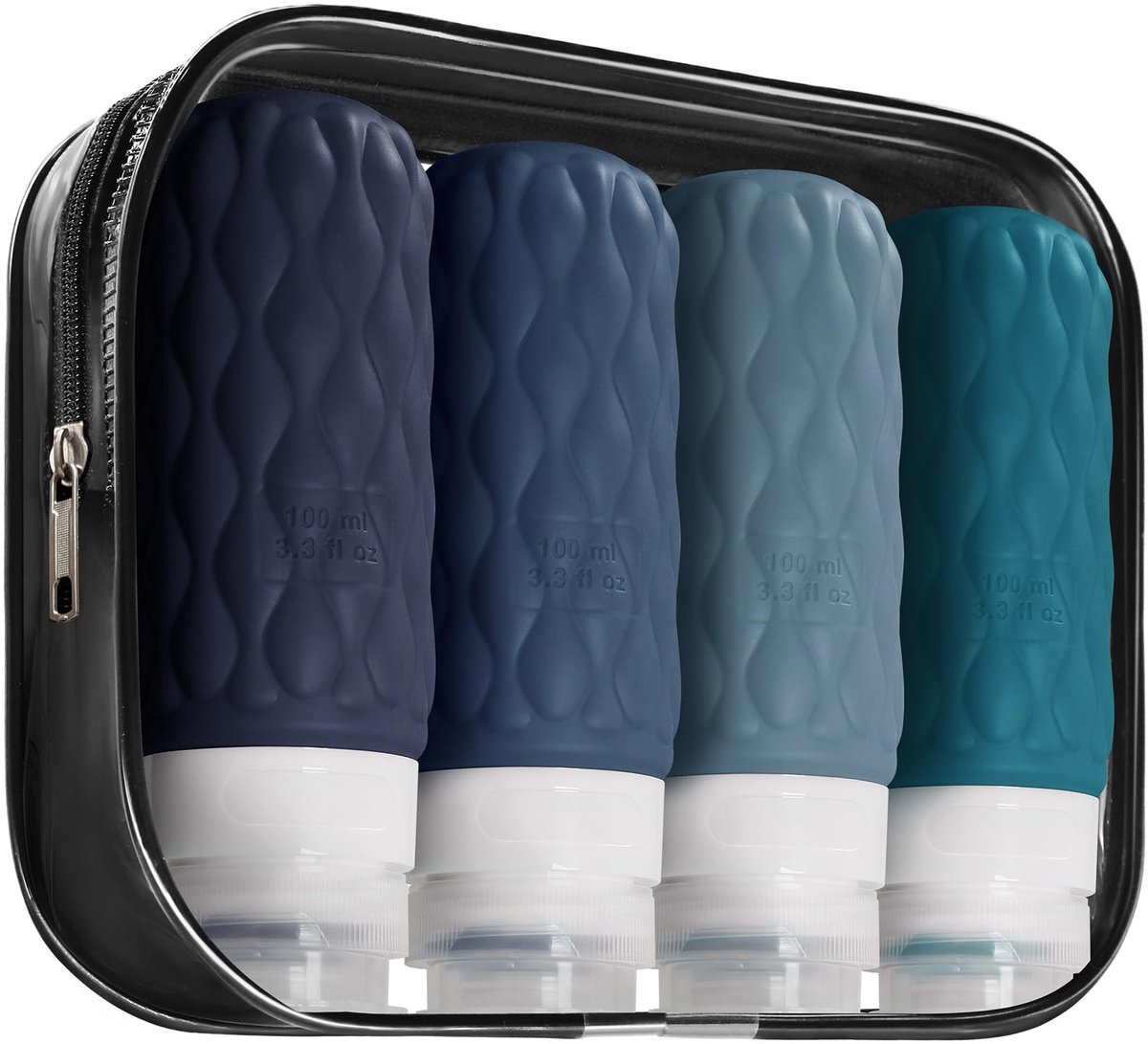 4 Stuks Reisflessen voor Toiletartikelen, 100 ml Siliconen Reisflessen Set, Lekvrij Reisflessen Reisflessen Containers - ShopVlot