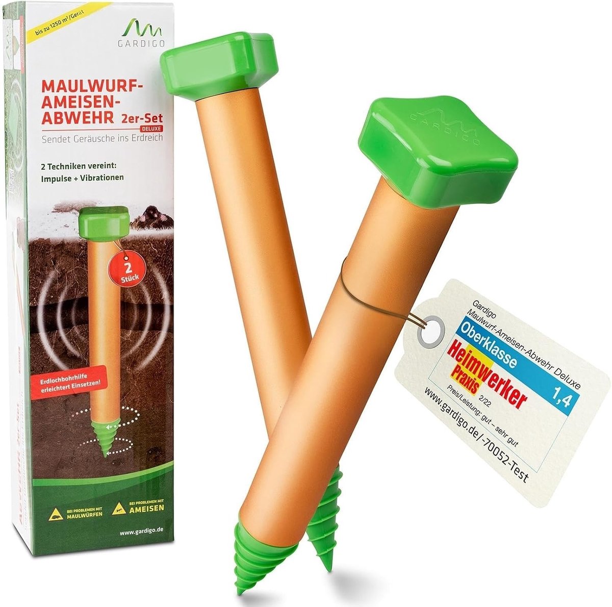 Mollenverjager trilling - Zwart - 2 stuks - Met Vibratiemotor en Boorhulp - Voor Tuin en Woelmuizenbestrijding
