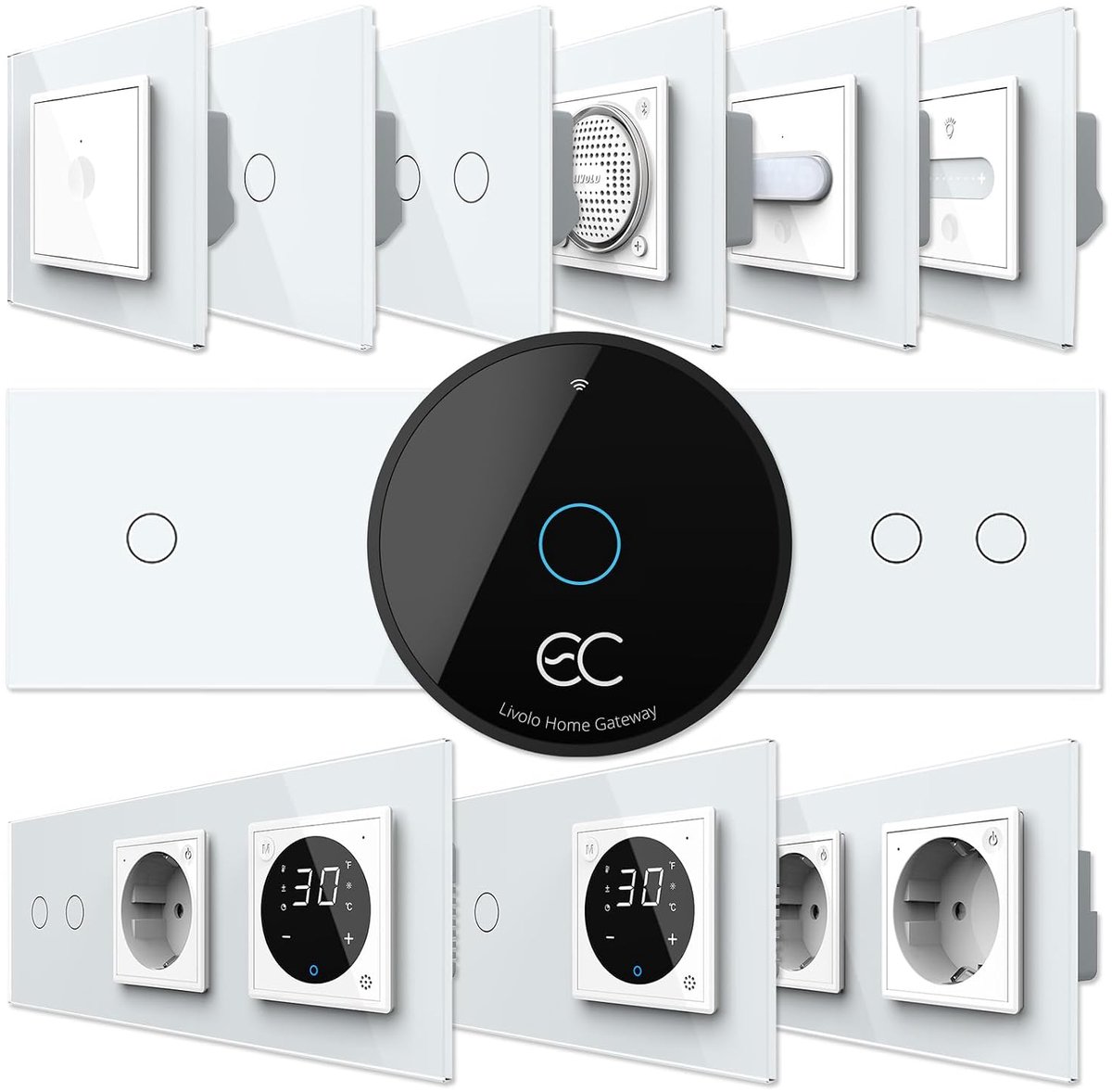 WLAN EC Schuko Socket, Touch Light Switch, Dimmer Change, Shutter Switch, Glass Panel, Glass Frame, App Control - ShopVlot