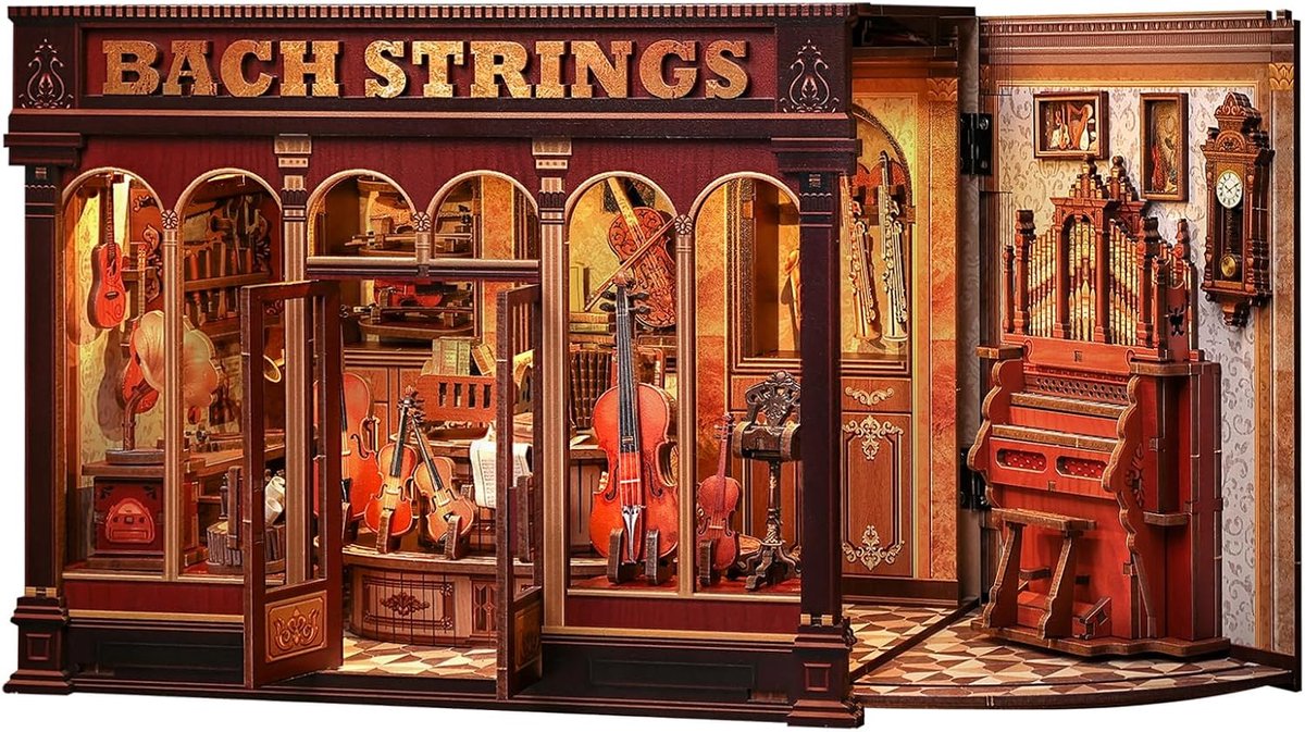 Book Nook Building Kit – Miniature Music Workshop 3D Wood (Bach Strings) - ShopVlot
