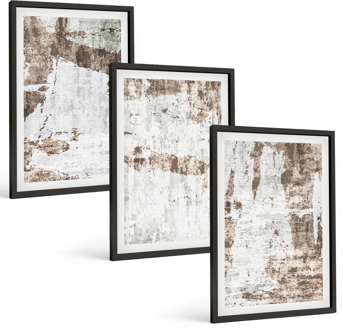 Tulup 4-Delige Schilderij Set - Abstracte patronen in tinten wit en bruin. - 40 x 60 cm - Muurdecoratie - Wanddecoratie - Hal - Decoratieve Schilderijen