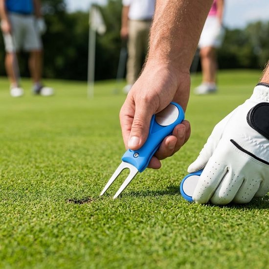 Blauw roestvrijstalen golf marker magnetisch green herstel gereedschap opklapbaar met bal markeerder draagbaar golf accessoire voor buiten — afbeelding 5