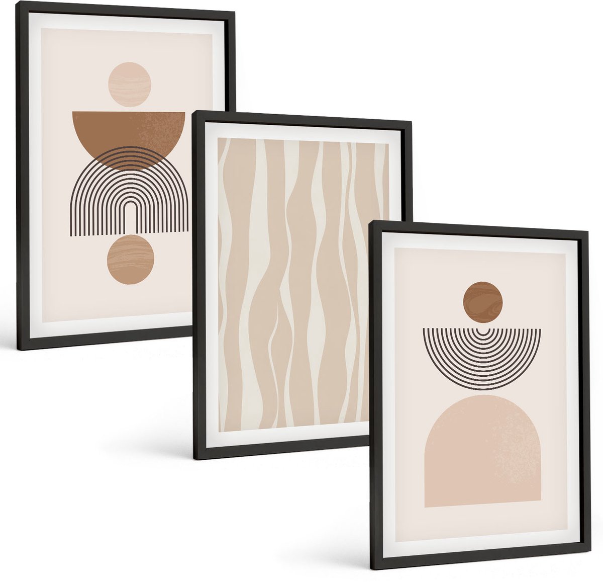 Tulup 4-Delige Schilderij Set - Abstracte vormen in bruine en beige tinten - 40 x 60 cm - Wanddecoratie - Schilderijen Set - Interieur - Muurdecoratie