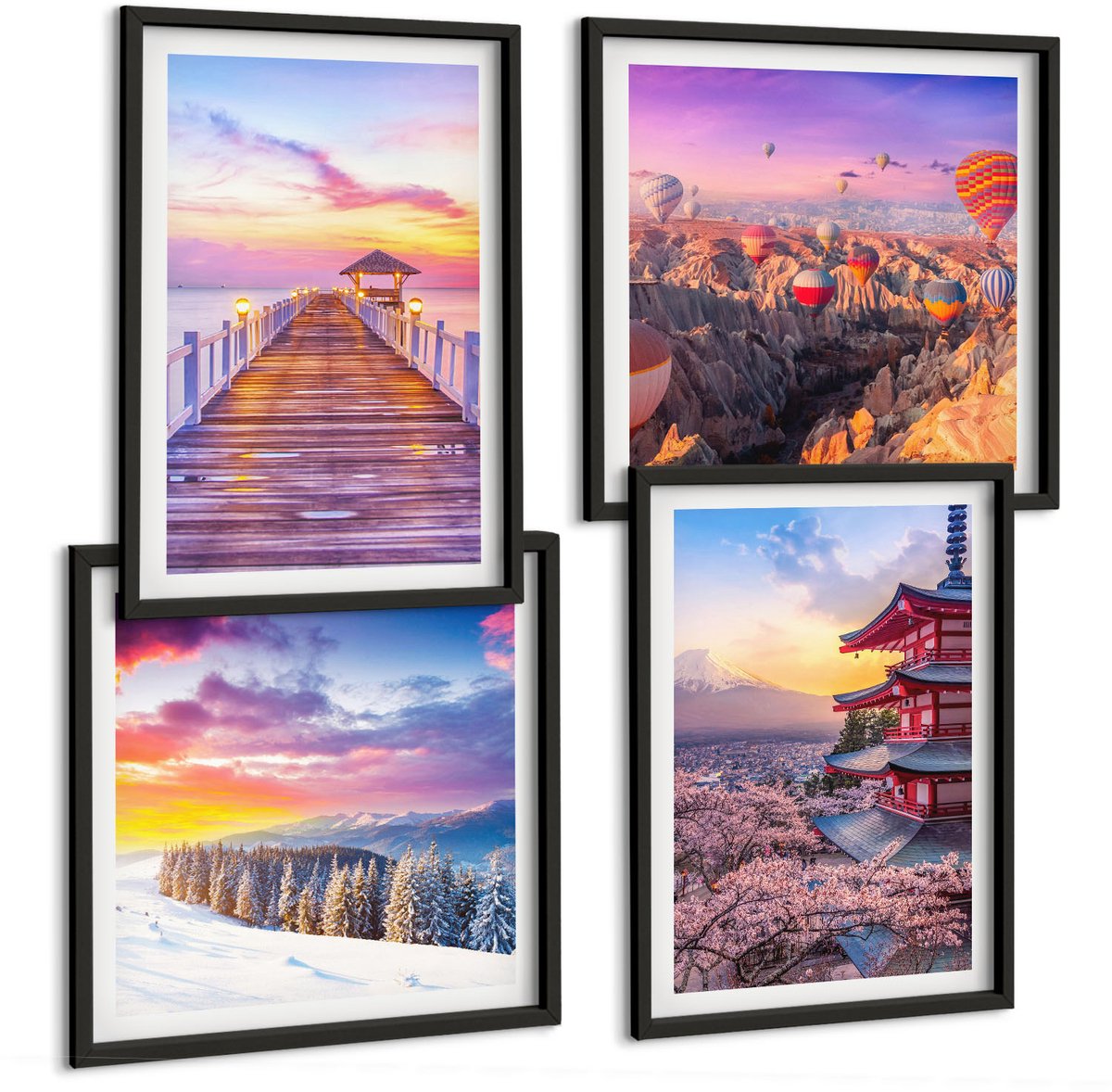 Tulup 4-Delige Schilderij Set - Romantische landschappen met schilderachtige luchten - 40 x 40 cm en 40 x 60 cm - Decoratieve Schilderijen - Wanddecoratie - Hal - Moderne Wanddecoratie