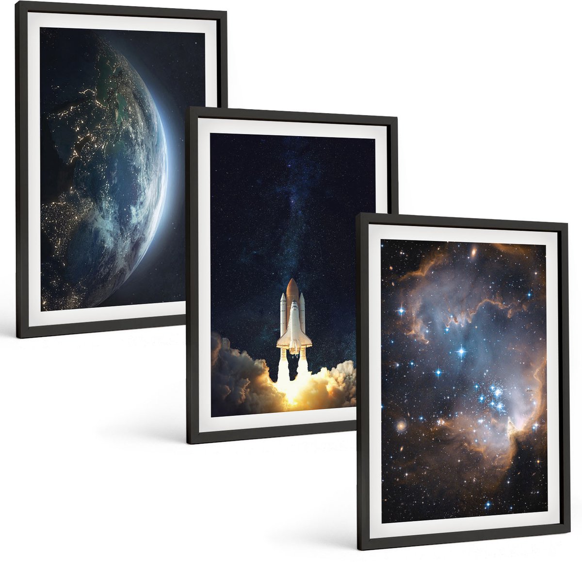 Tulup 4-Delige Schilderij Set - Ruimte Aarde Raket Melkweg Hemel Sterren - 40 x 60 cm - Decoratieve Schilderijen - Woonkamer - Interieur - Muurdecoratie