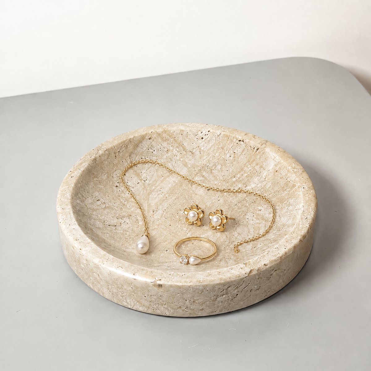 Sieradenschaaltje Echt Beige Marmer - Decoratieve Schaal voor Woondecoratie - Sieradenhouder voor Ringen, Oorbellen en Kettingen