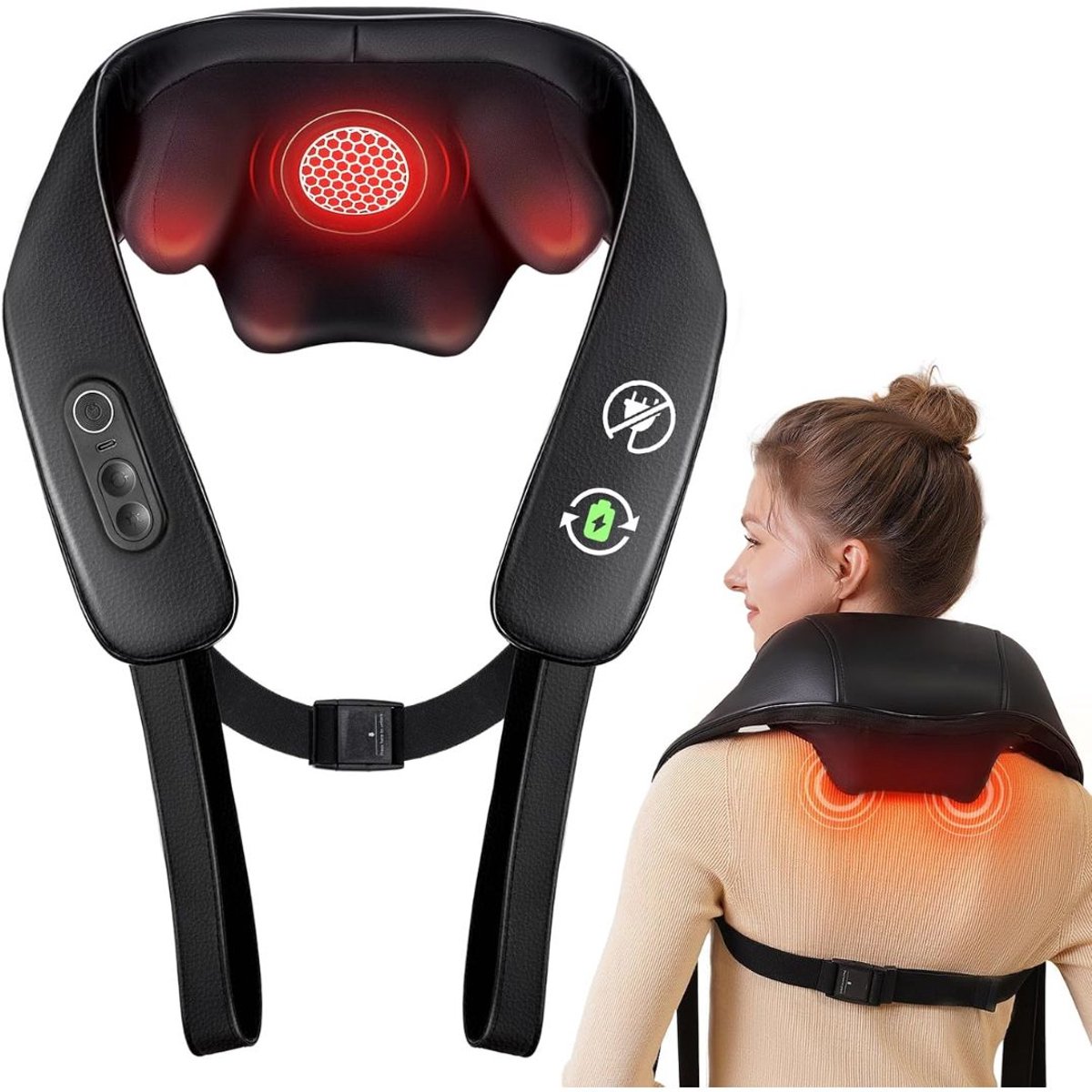 JCP® Nekmassage Apperaat - Nekmassage Apparaat Draadloos - Elektrisch Nekmassage Apparaat - Zwart - 31cm x 22cm x 10cm
