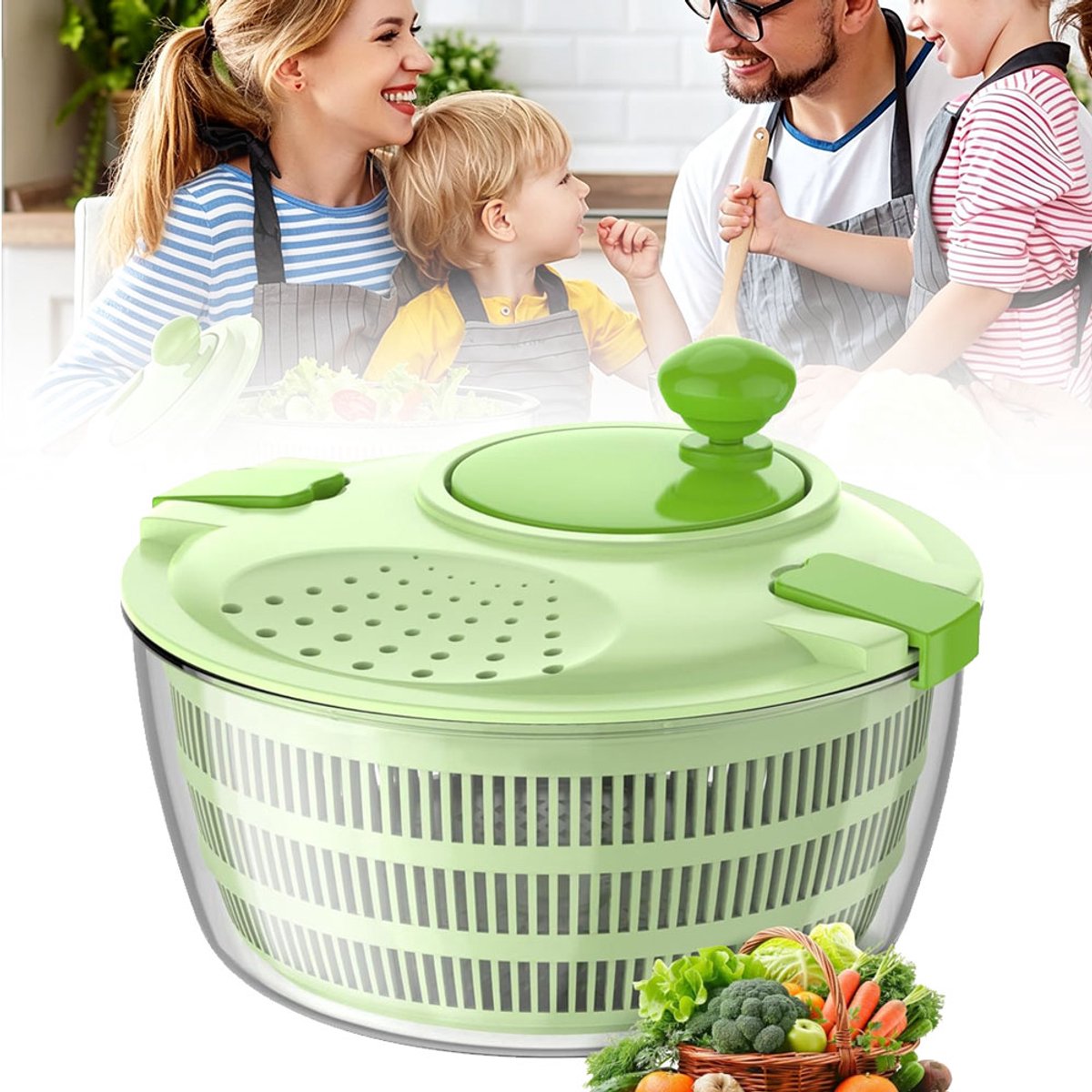 4.5L Slacentrifuge - Sla-Centrifuge Met Kom En Zeefmand - Handaangedreven Groentedroger - Fruit- En Groentewasser