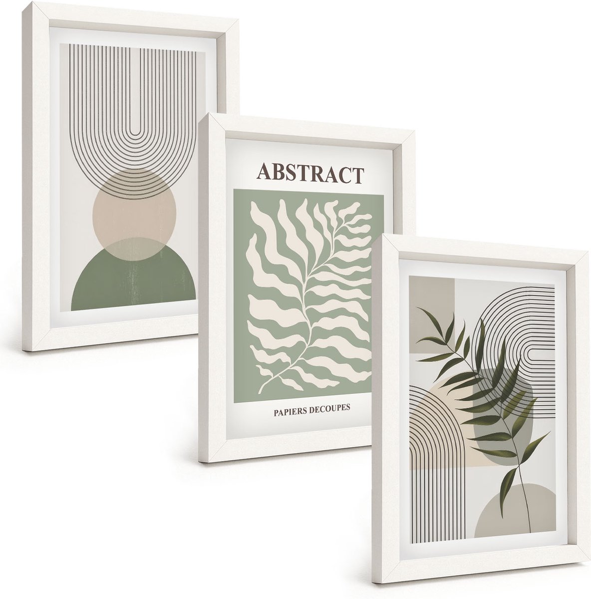 Tulup 3-Delige Schilderij Set - Botanische abstracte vormen in boho-rustieke stijl - 20x30 - Wanddecoratie - Schilderijen Set - Interieur - Interieur Decoratie