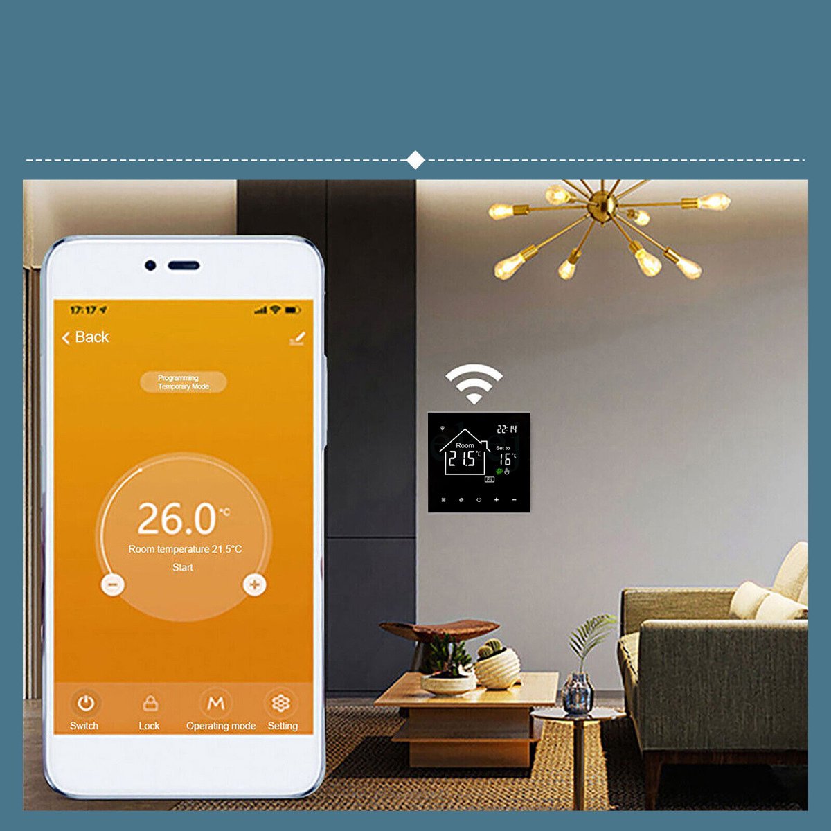 Wi-Fi slimme thermostaat – Watergedragen vloerverwarmingsregelaar – Bediening op afstand via mobiele telefoon – Energiebesparende functie met één druk op de knop – LCD-touchscreen – Witte achtergrondverlichting – 16A thumbnail 2