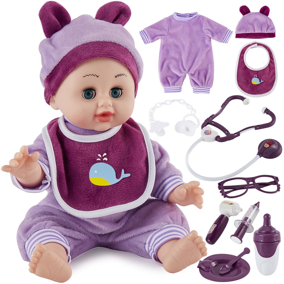 HERSITY Poppendoktersset voor kinderen, poppen, sprekende poppen openen en sluiten ogen met accessoires, cadeau voor - ShopVlot