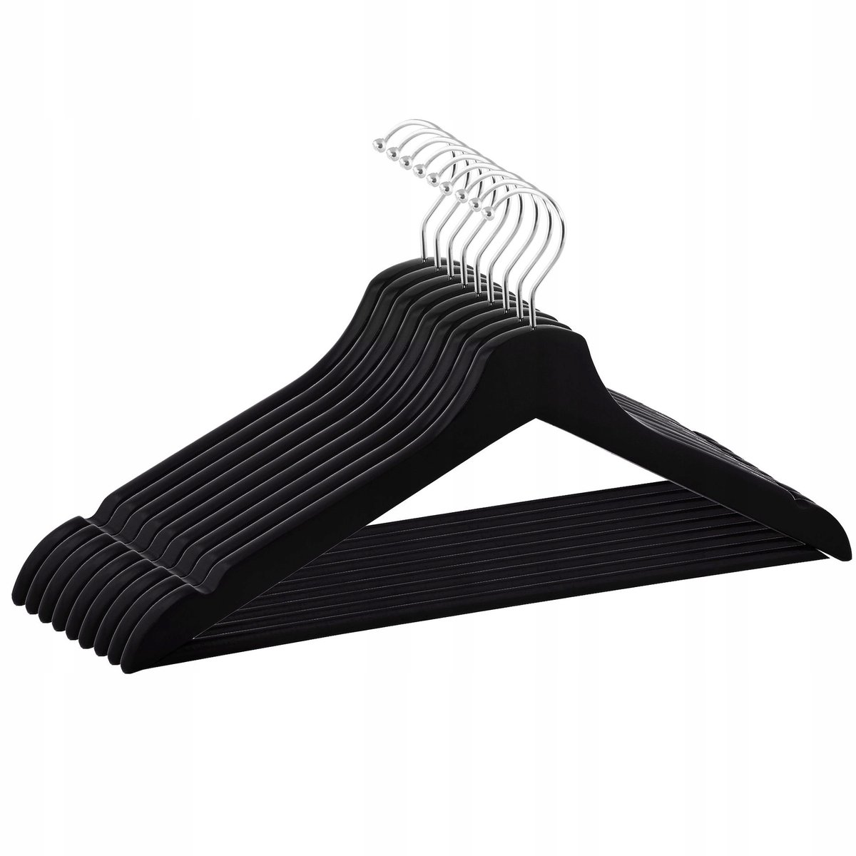 Springos Houten Kledinghangers Zwart - Set van 9