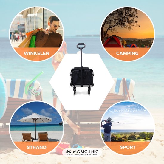 Mobiclinic Duna Basic - Bolderwagen Basic - Opvouwbaar - Bolderkar Opvouwbaar Luchtbanden - Strandtuintransportwagen - Inhoud (60L) - 80x46x36 cm - Tot 80kg draagvermogen - Brede 360º Wielen - Zwart van Mobiclinic — afbeelding 2