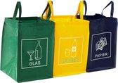 Complete Set voor Afvalscheiding: 3-delige Afvalscheidingsset voor Papier, Plastic en Glas - Met Handige Transportgreep.
