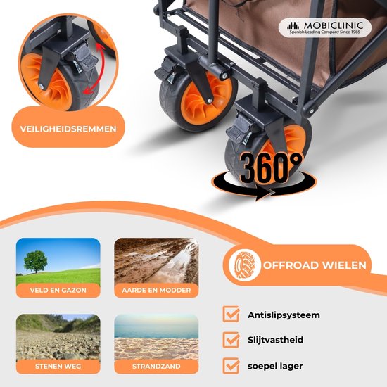 Mobiclinic Duna Pro Plus - Bolderkar Opvouwbaar Luchtbanden - Opvouwbaar - Strandtuintransportwagen - XL inhoud (10O L) - 100x58x60cm - Tot 100 kg draagvermogen - Brede 360º Wielen - Rood van Mobiclinic — afbeelding 3