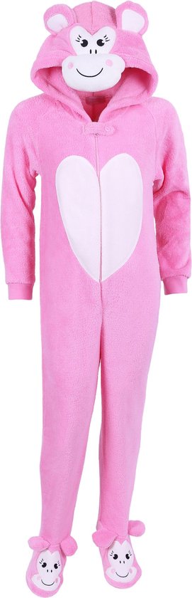 Roze meisjespyjama uit één stuk, aap