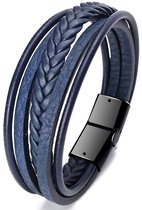 Bracelet pour homme - Cuir bleu avec fermeture noire - Bracelets en cuir - Cadeau pour homme - Cadeaux masculins