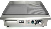 HCB® - Professionele Horeca Bakplaat - 1/2 geribbeld - 230V - RVS / INOX - Electrisch Grill apparaat - 55x47.5x22 cm (BxDxH) - 23 kg