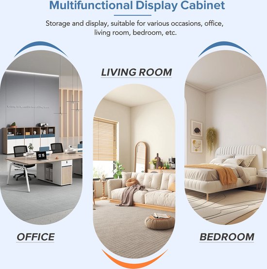 Sweiko Vitrine noire brillante avec éclairage LED, 3 compartiments en verre, 55*38*166 cm, vitrine, armoire sur pied, armoire haute, armoire de rangement