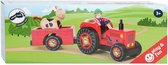 Small Foot - Houten Tractor met Aanhangwagen Rood en Speelfiguren, 4dlg.