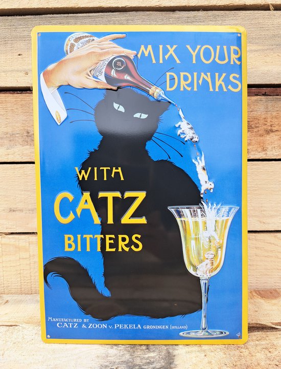 Catz bitters blikkenbord met relief - gebold- drank reclame bord