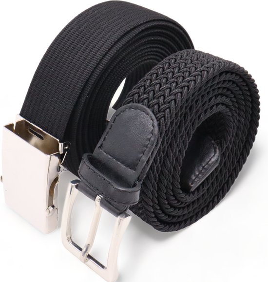 Safekeepers elastische riem - Stretch Riem - Gevlochten Zwart en Tactical belt - Koppelriem - 2 Stuks - Zwart