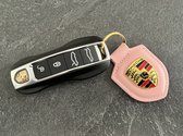 Porsche | Sleutelhanger | Leder | Licht Roze | Metaal | Automerk