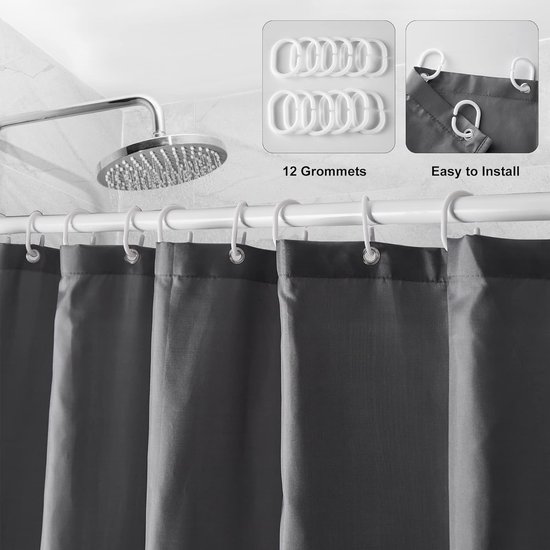 Douchegordijn wasbare badgordijnen met 12 haken en verzwaarde zoom