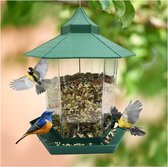 Vogelvoederbak voor hangende wilde vogelzaad, grote capaciteit, wilde vogelzaad, pinda's, voedselcontainer voor tuin buiten (groen)