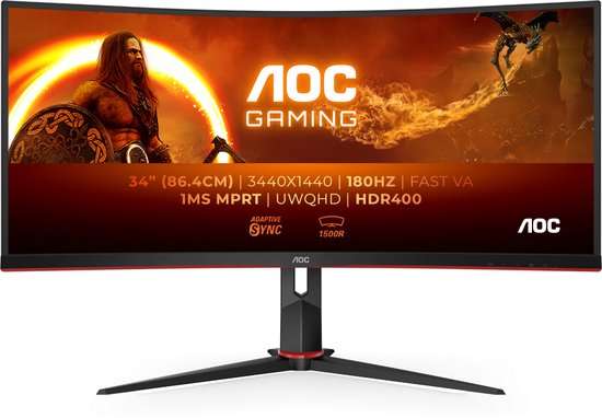 AOC Gaming CU34G2XP - Ultrawide Gaming Monitor - 180hz - 34 inch - AOC