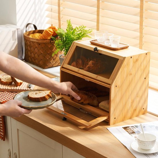 HAUSPROFI Broodtrommel van bamboe, 2 etages, houten broodtrommel met