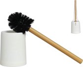 Gerimport Toiletborstel met Houder Wit met Houtlook 10x36cm - Stijlvol en Hygiënisch Vrijstaand Design