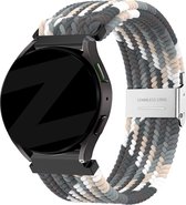 Bandz universeel 20mm gevlochten nylon band geschikt voor Samsung Galaxy Watch 4 (Classic) / 5 (Pro) / 6 (Classic) / Active 1/2 40 & 44mm / Watch 1 42mm / Watch 3 41mm / Gear Sport - Polar Ignite 1-2-3 - Hoogwaardig rekbaar nylon bandje - zwart mix