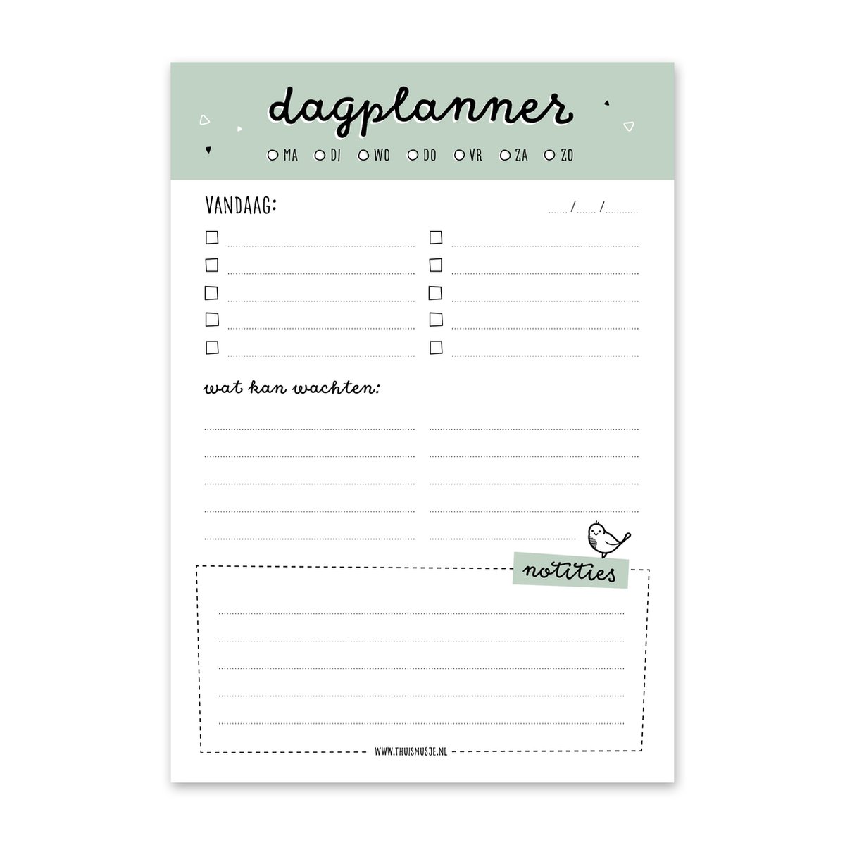Thuismusje Dagplanner - A5 formaat - Kladblok - Werkplanner - Huiswerkplanner