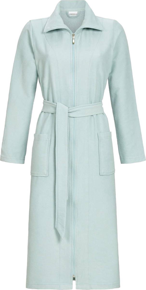 Aquagroene badstof dames badjas ritssluiting - Groen - Maat - 48
