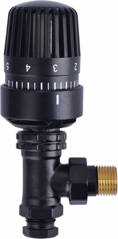 Sanifun Thermostatische Radiatorkraan Nero 1/2 inch x 15 mm Haaks