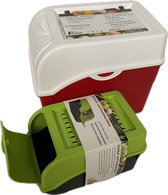 Combinatieset van 2 stuks - Aardappelbak en Groentenbox - 4L - 1.5L - voor het bewaren van o.a. : Aardappelen , Groenten , Fruit , Knoflook , Uien - Stapelbaar - Rood Groen