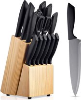 Messenset met Blok - Messensets - Messenblok - Koksmessen - Keukenmessen Set - RVS - Super Scherp - Hout met Zwarte Knife
